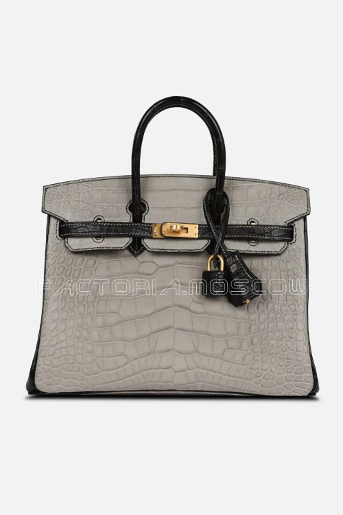 Hermes Birkin 25 Matte Alligator Black/Gris Perle GHW