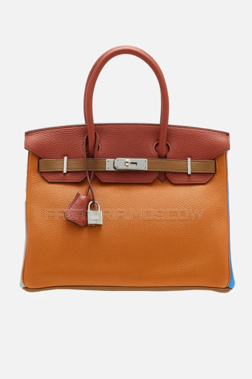 Hermes Birkin Arlequin 30 Orange, Sanguine, Bleu Lin, Bleu Hydra, Étain, Gold Clemence PHW