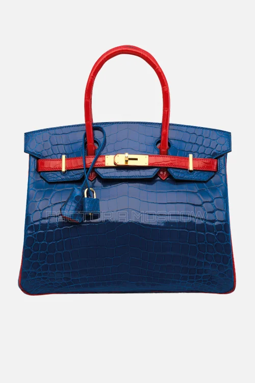 Hermes Birkin 30 Shiny Bleu Électrique/Geranium Niloticus Crocodile GHW