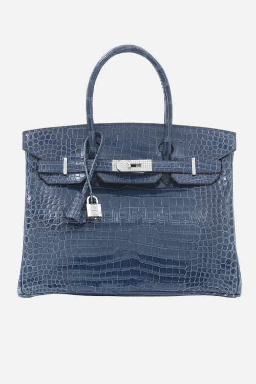 Hermes Birkin 30 Shiny Bleu Roi Porosus Crocodile Diamond With 18K White Gold/Diamond Hardware