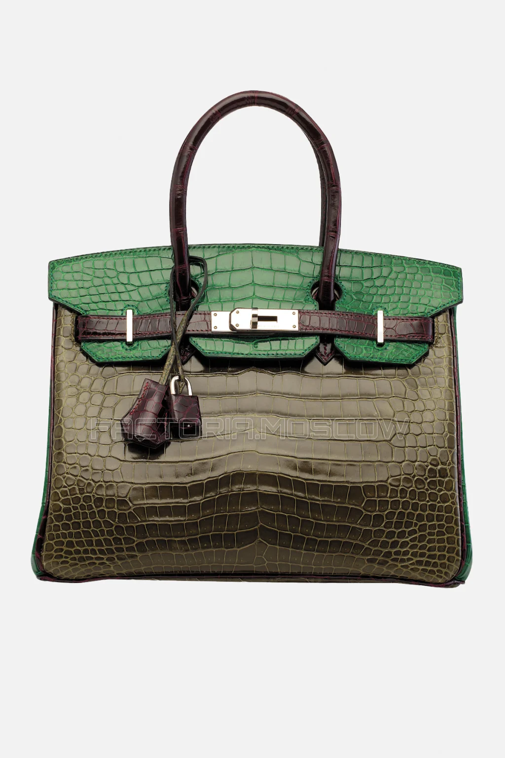 Hermes Birkin 30 Shiny Vert Veronese, Vert Emeraude, Bordeaux Porosus Crocodile PHW