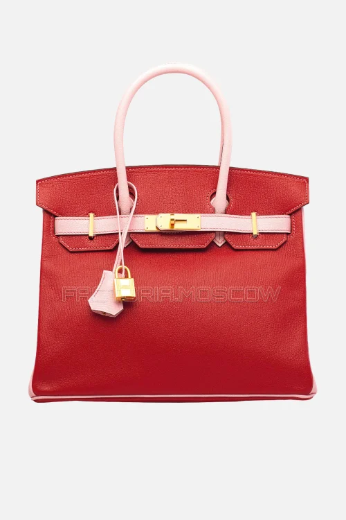 Hermes Birkin 30 Rouge Casaque/Rose Sakura Chevre With Brushed GHW