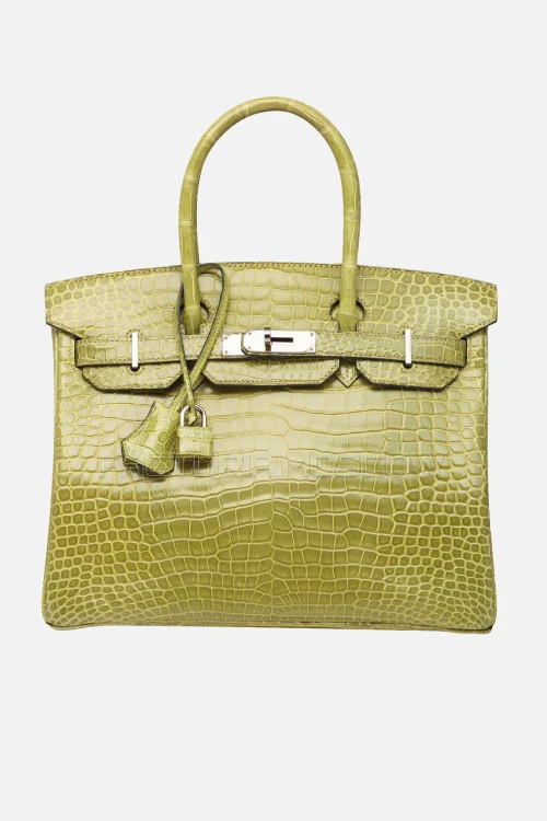 Hermes Birkin 30 Shiny Vert Anis Porosus Crocodile PHW
