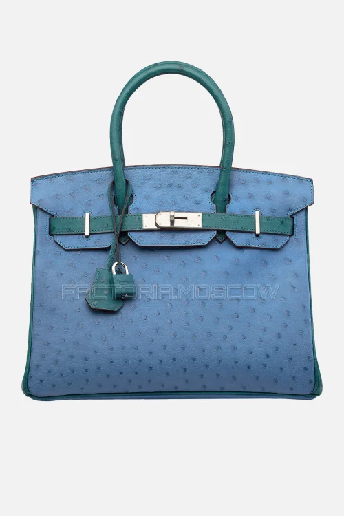 Hermes Birkin 30 Mykonos/Turquoise Ostrich Bi-Color PHW