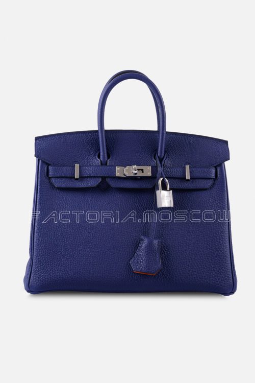 Hermes Birkin 25 Verso Blue Encre & Orange Togo PHW