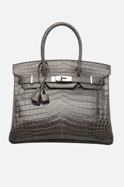 Hermes Birkin 30 Shiny Gris Fonce/Rose Scheherazade Niloticus Crocodile PHW