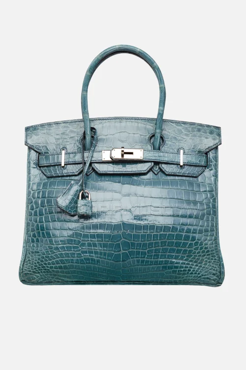 Hermes Birkin 30 Shiny Bleu Jean Porosus Crocodile PHW
