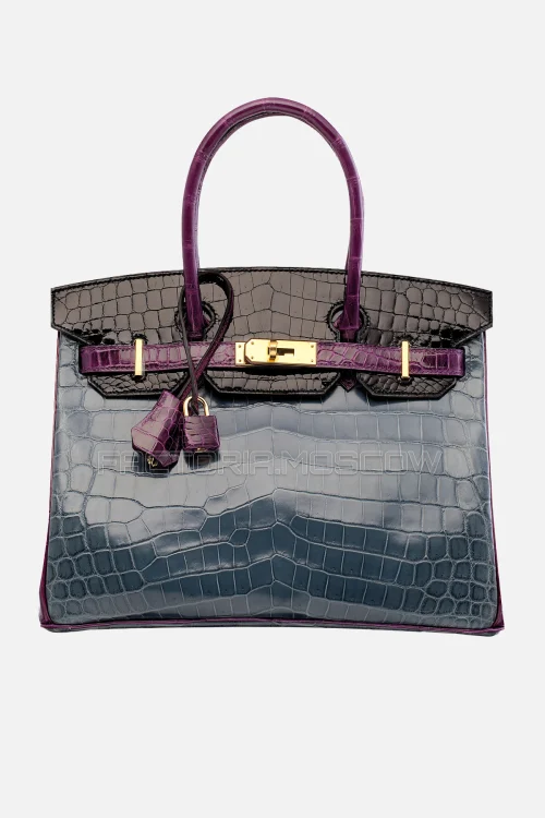 Hermes Birkin 30 Shiny Bleu Tempete, Black, Ultra Violet Niloticus Crocodile GHW