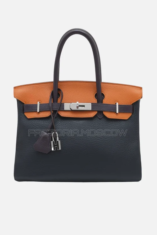 Hermes Birkin 30 Raisin, Orange H, Marron Fonce Clemence PHW