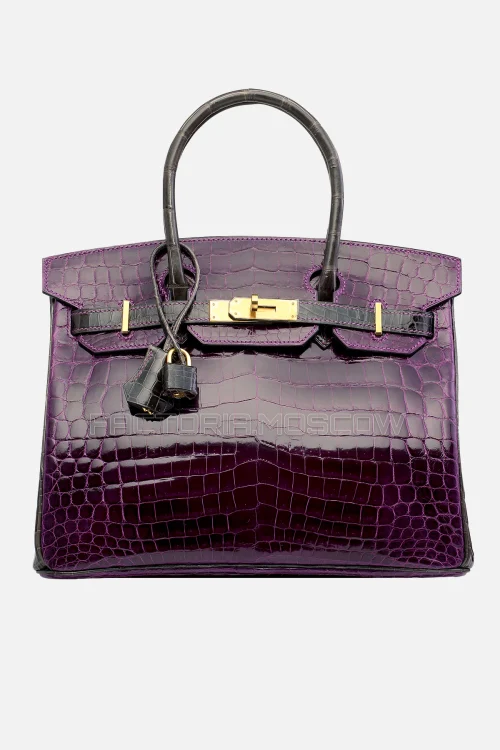 Hermes Birkin 30 Shiny Amethyste/Graphite Niloticus Crocodile With Brushed GHW