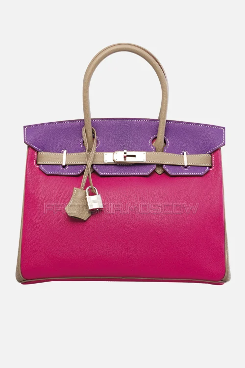 Hermes Birkin 30 Rose Shockiing, Violet, Gris Tourterelle Chevre PHW
