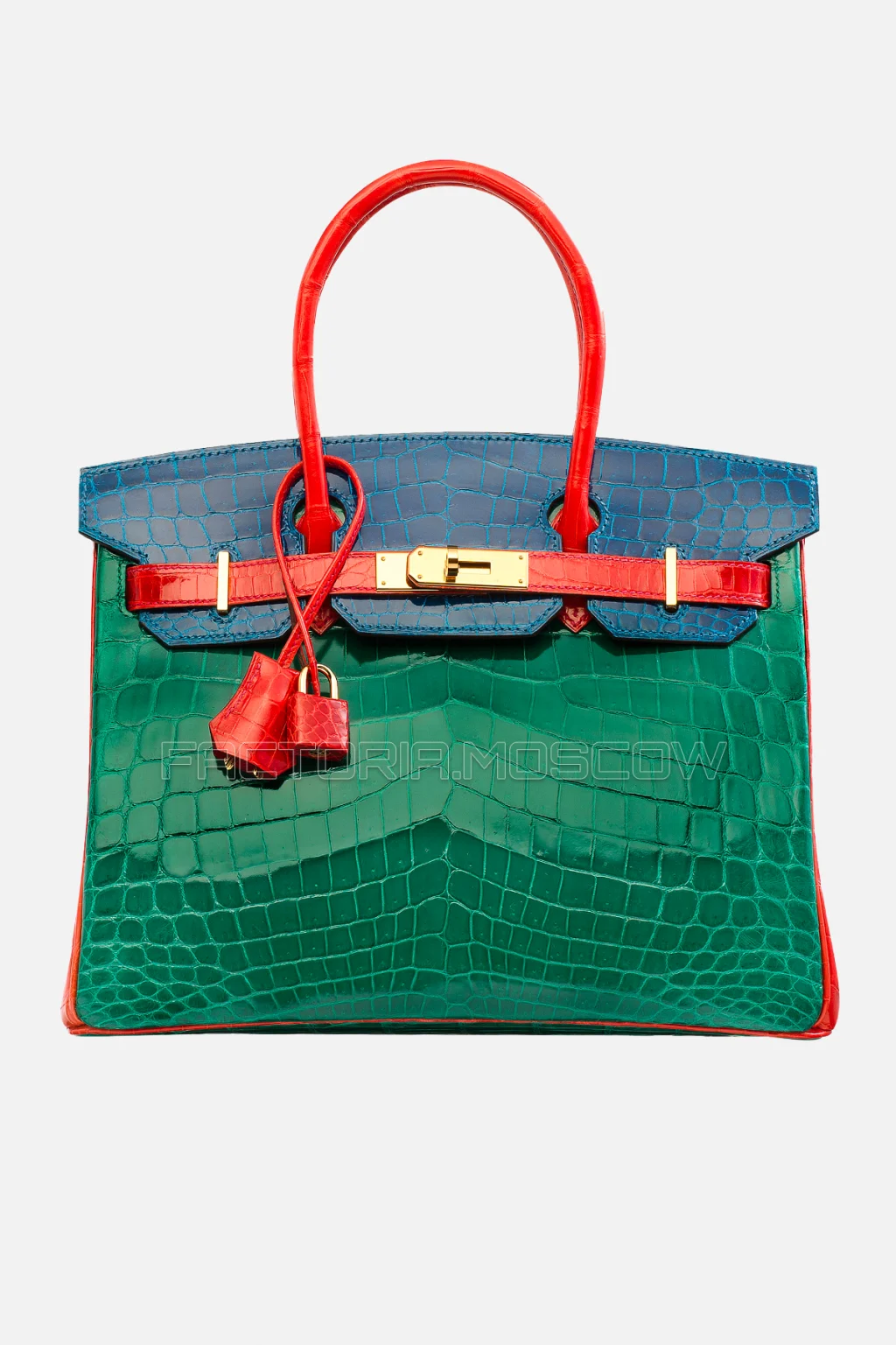 Hermes Birkin 30 Shiny Vert Emeraude, Bleu Izmir, Geranium Niloticus Crocodile GHW