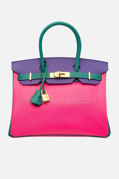 Hermes Birkin 30 Rose Tyrien, Malachite, Iris Epsom GHW