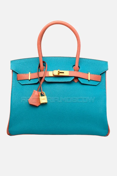 Hermes Birkin 30 Turquise/Crevette Chevre With Brushed GHW