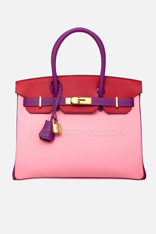 Hermes Birkin 30 Tri-Color Rose Confetti, Rouge Casaque, Anemone Epsom GHW