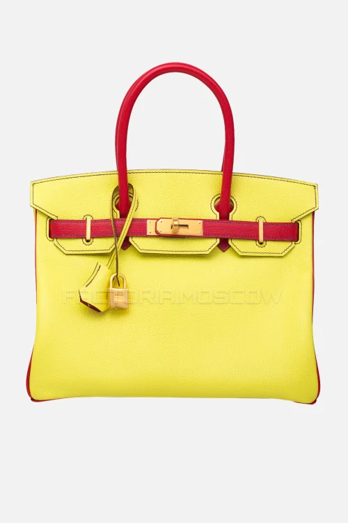 Hermes Birkin 30 Soufre/Rouge Casaque Chevre With Brushed GHW