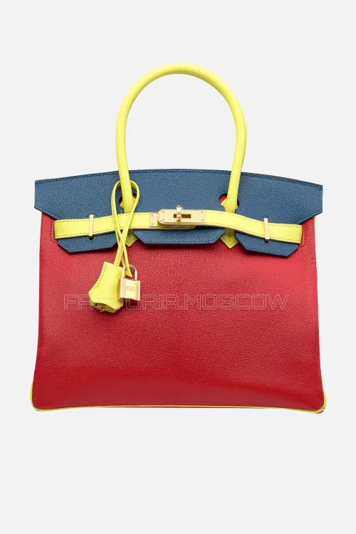 Hermes Birkin 30 Rouge Casaque, Bleu Colvert, Soufre Chevre GHW