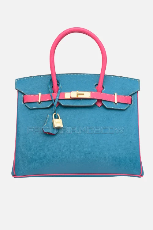 Hermes Birkin 30 Blue Izmir/Rose Tyrien Epsom Brushed GHW