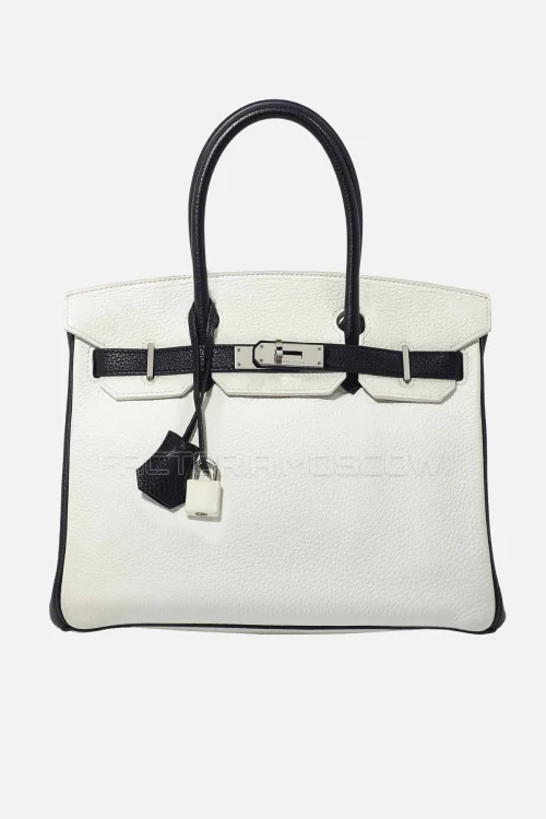 Hermes Birkin 30 Clemence Blanc/Noir PHW