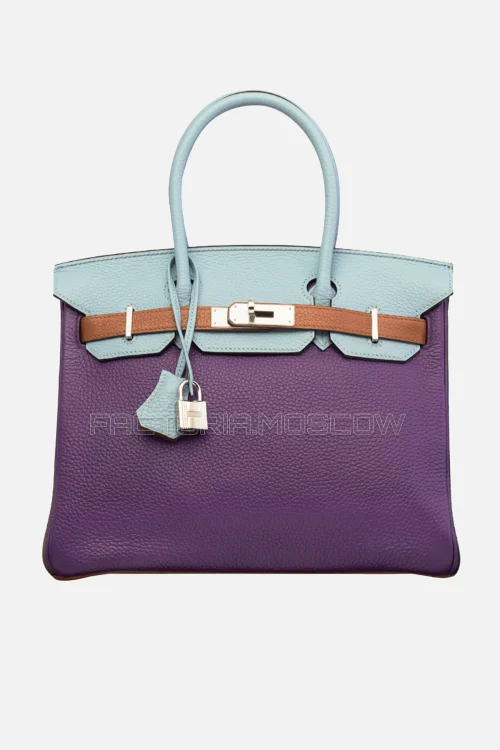 Hermes Birkin Arlequin 30 Ultra Violet, Bleu Lin, Gold, Bleu Obscur, Etain Clemence Phw