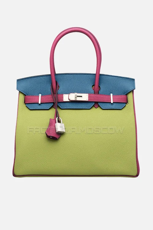 Hermes Birkin 30 Vert Anis, Bleu De Malte, Tosca Togo With Brushed PHW