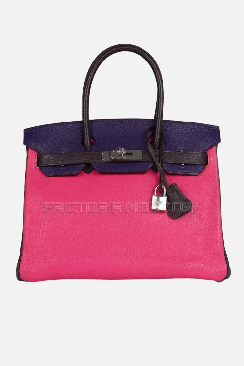 Hermès HSS Birkin 30 Tri-Color Raisin, Ultraviolet, Rose Shocking Chevre PHW