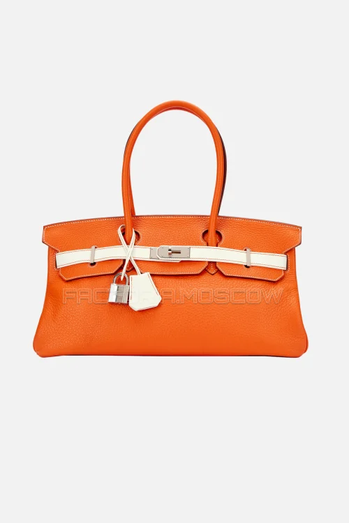 Hermès HSS Jpg Shoulder Birkin 42 Orange H/White Clemence PHW