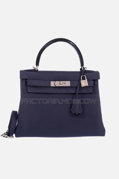 Hermès Kelly Retourne 25 Touch Bleu Nuit Togo And Bleu Marine Alligator PHW