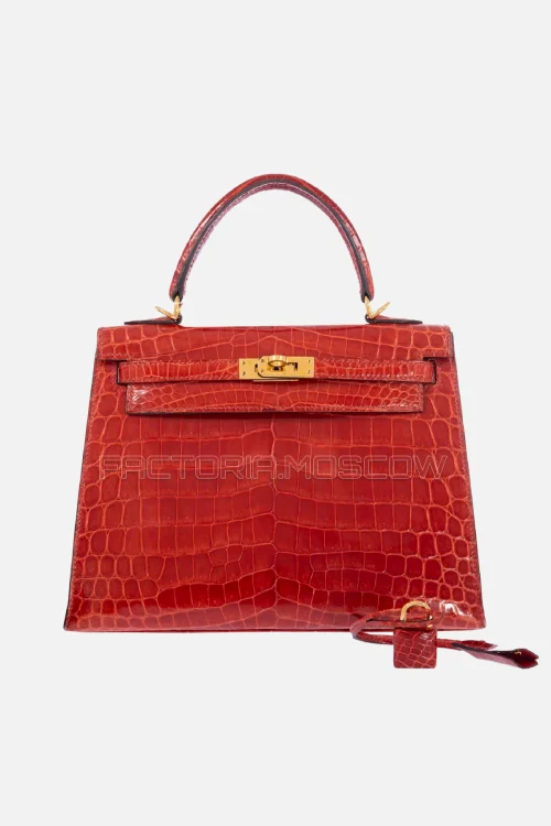 Hermès Kelly 25 Sellier Geranium Shiny Alligator GHW