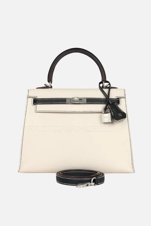 Hermès HSS Kelly Sellier 25 Nata/Black Chevre Mysore Brushed PHW