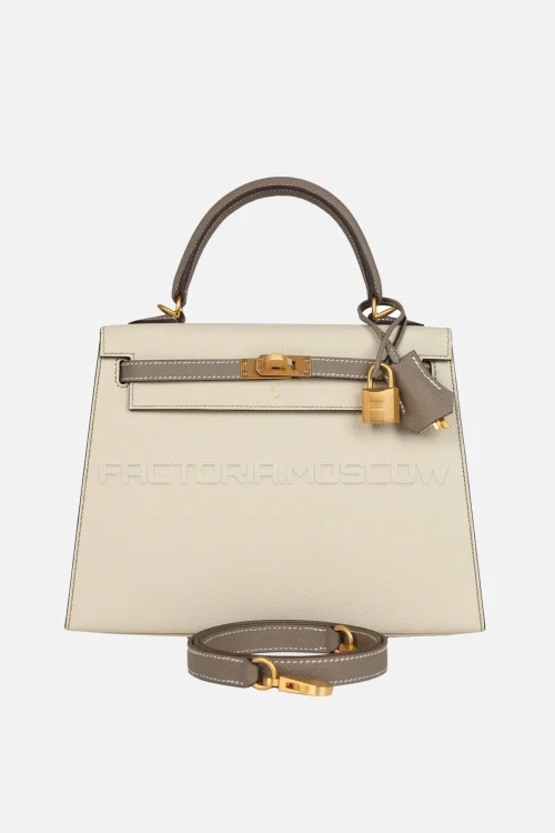 Hermès HSS Kelly Sellier 25 Craie/Gris Asphalte Epsom Brushed GHW
