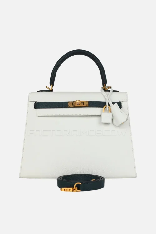 Hermès HSS Kelly Sellier 25 White/Vert Cypress Epsom Brushed GHW