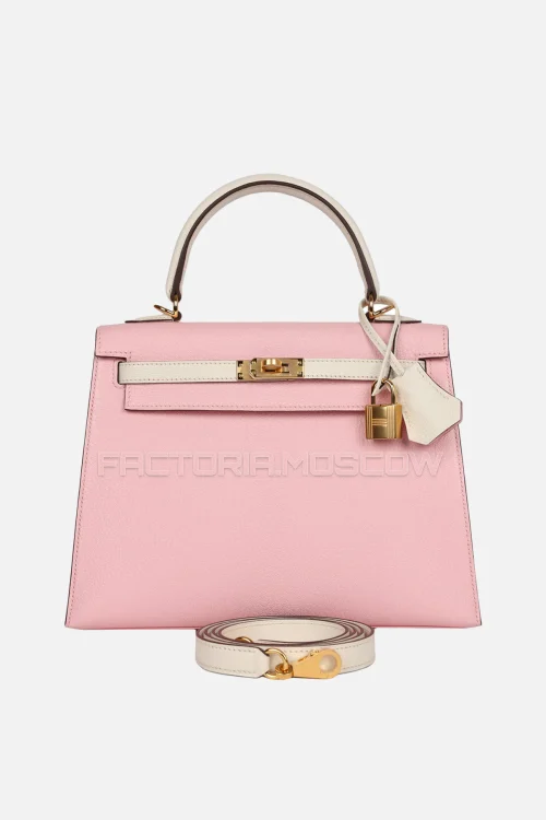 Hermès HSS Kelly Sellier 25 Rose Sakura/Nata Chevre GHW