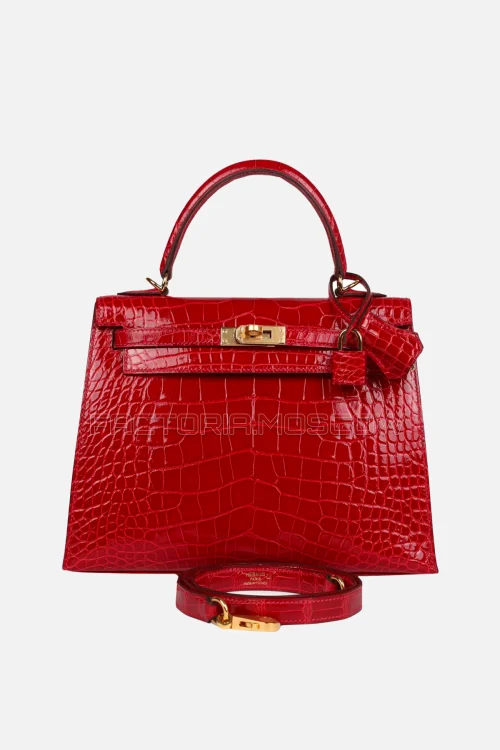 Hermès Kelly Sellier 25 Braise Shiny Alligator GHW