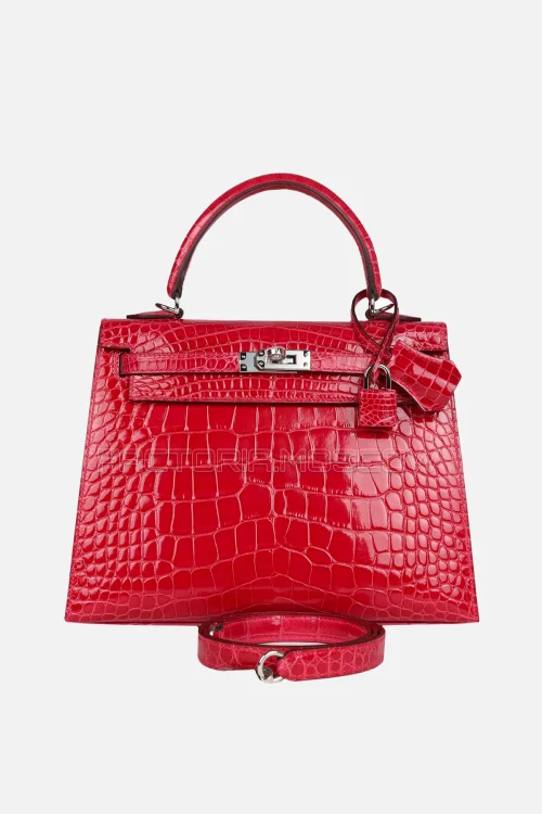 Hermès Kelly Sellier 25 Rose Extreme Shiny Alligator PHW