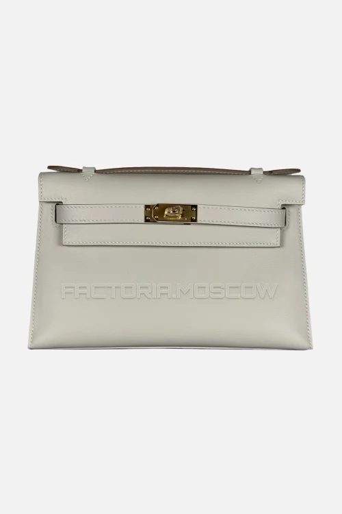 Hermes Kelly Pochette Swift Colour Craie GHW