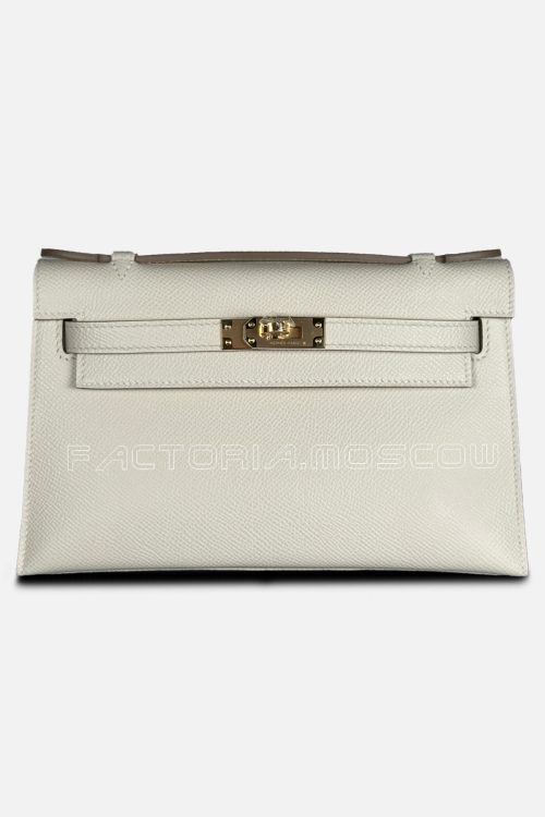 Hermes Kelly Pochette Epsom Colour Craie GHW
