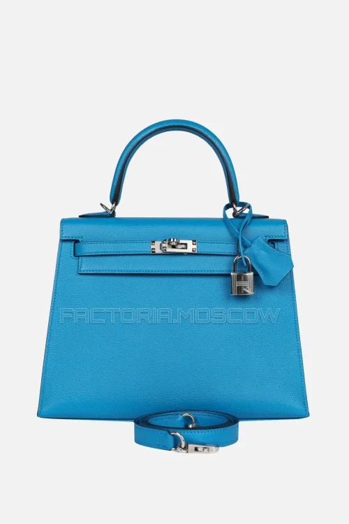 Hermès Kelly Sellier 25 Bleu Zanzibar Chevre PHW