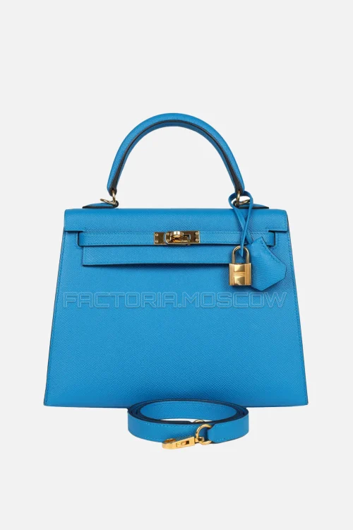 Hermès Kelly Sellier 25 Bleu Zanzibar Epsom GHW