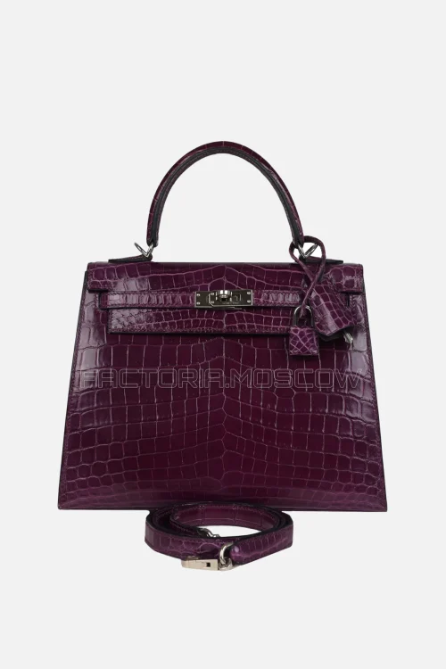 Hermès Kelly Sellier 25 Amethyst Shiny Niloticus Crocodile PHW