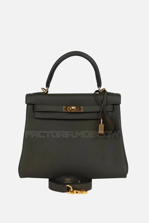 Hermès Kelly Retourne 25 Vert De Gris Togo GHW