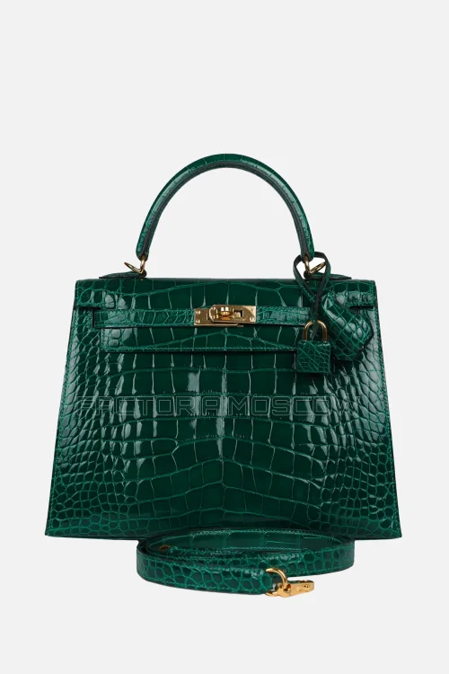 Hermès Kelly Sellier 25 Emerald Shiny Alligator GHW