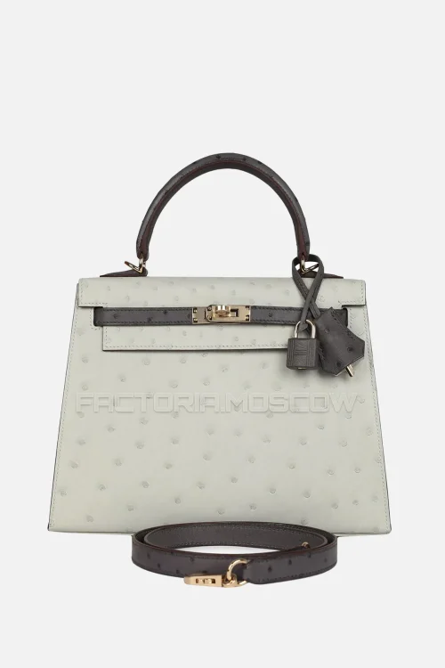 Hermès HSS Kelly Sellier 25 Gris Perle/Graphite Ostrich Permabrass Hardware