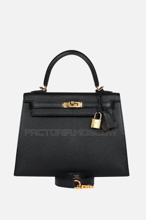 Hermès Kelly Sellier 25 Black Chevre Mysore GHW