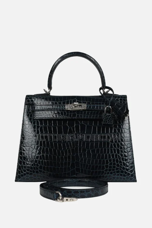 Hermès Kelly Sellier 25 Vert Rousseau Shiny Porosus Crocodile PHW