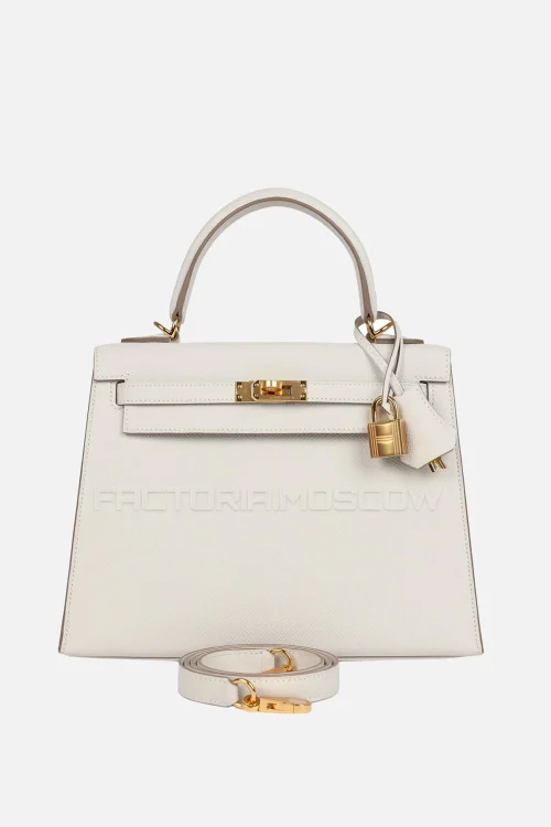 Hermès Kelly Sellier 25 Gris Pale Epsom GHW