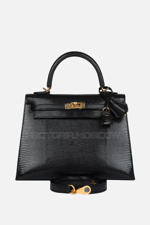 Hermès Kelly Sellier 25 Black Varanus Niloticus Lizard GHW