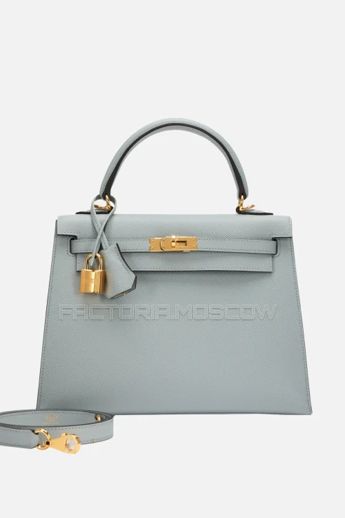Hermès Kelly Sellier 25 Bleu Glacier Epsom GHW