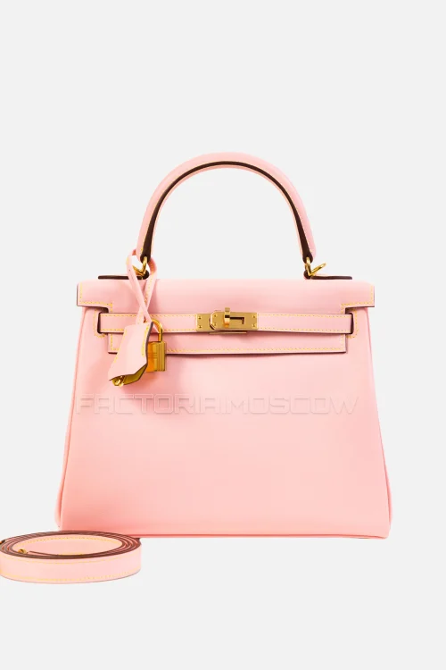 Hermès HSS Kelly Retourné 25 Rose Sakura Swift With Lime Stitching Permabrass Hardware
