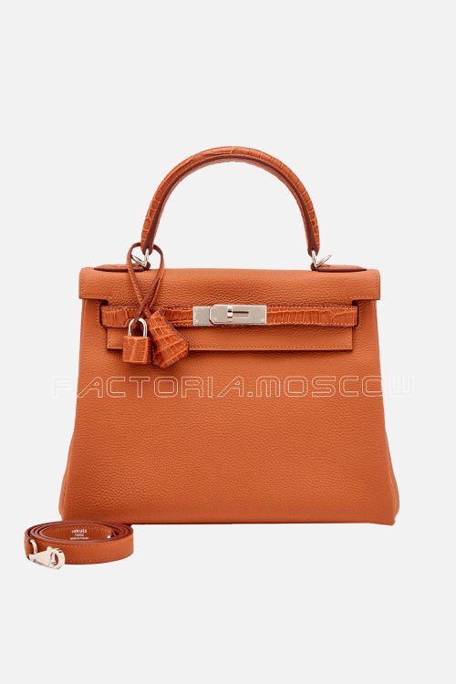 Hermès Kelly Retourne 28 Touch Gold Togo And Niloticus Crocodile PHW